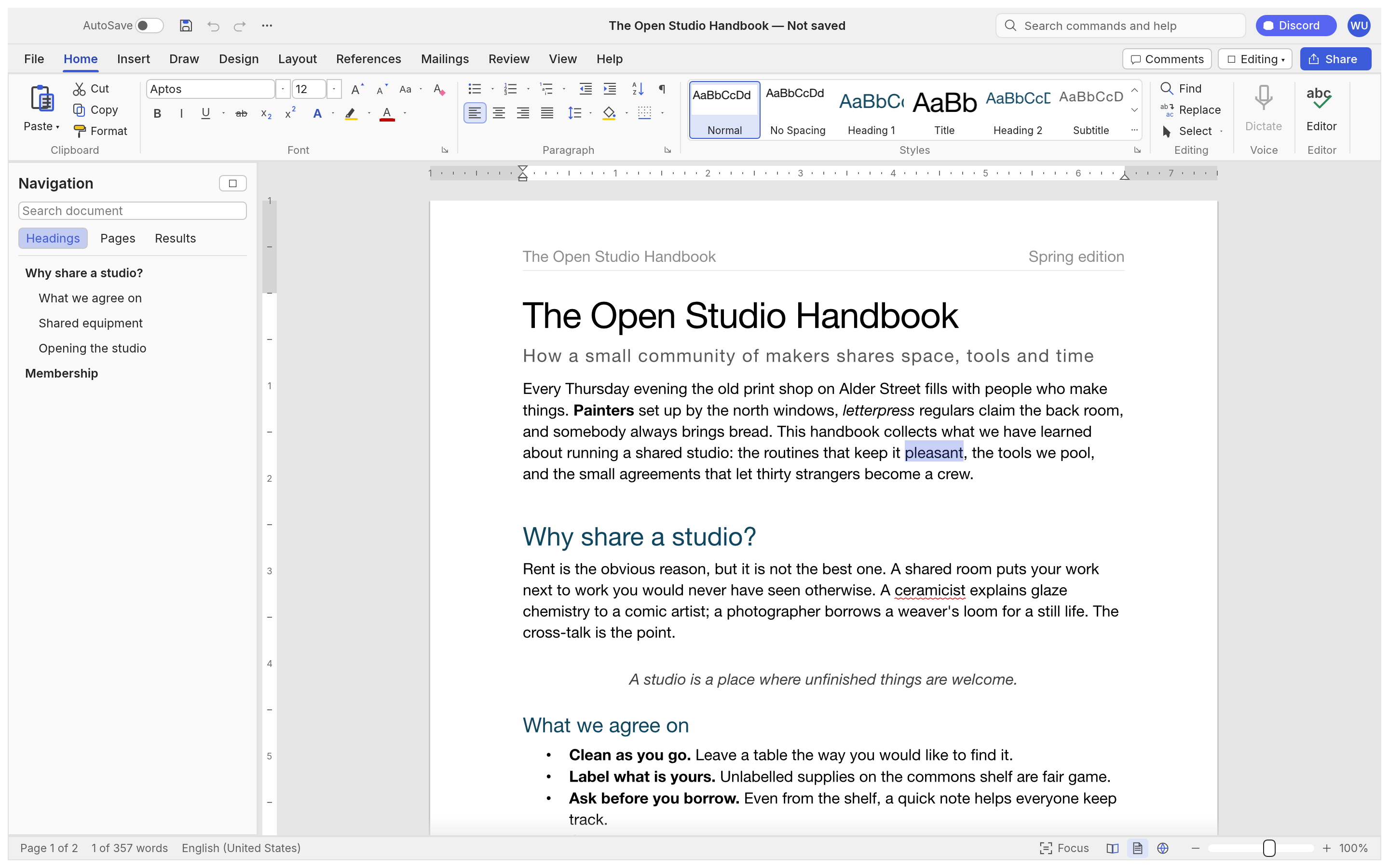 WordCraft a familiar document workspace interface